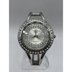 Figaro Couture Women's Watch Silver Tone Crystal Bezel Hinge Bangle- New Battery